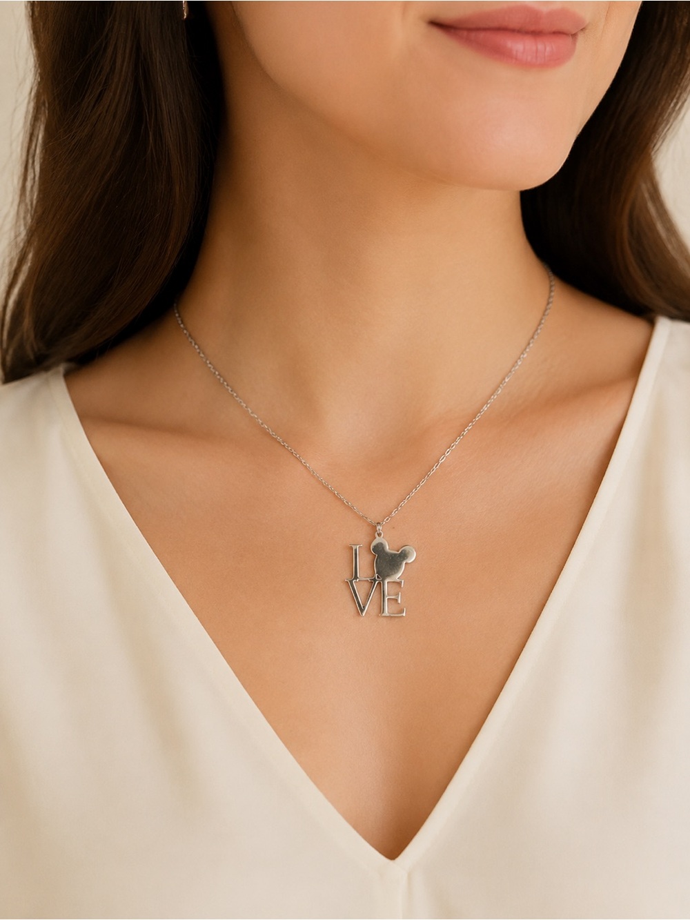 Silver 'LOVE' Mickey Pendant Necklace - Pet Collection steel 316L